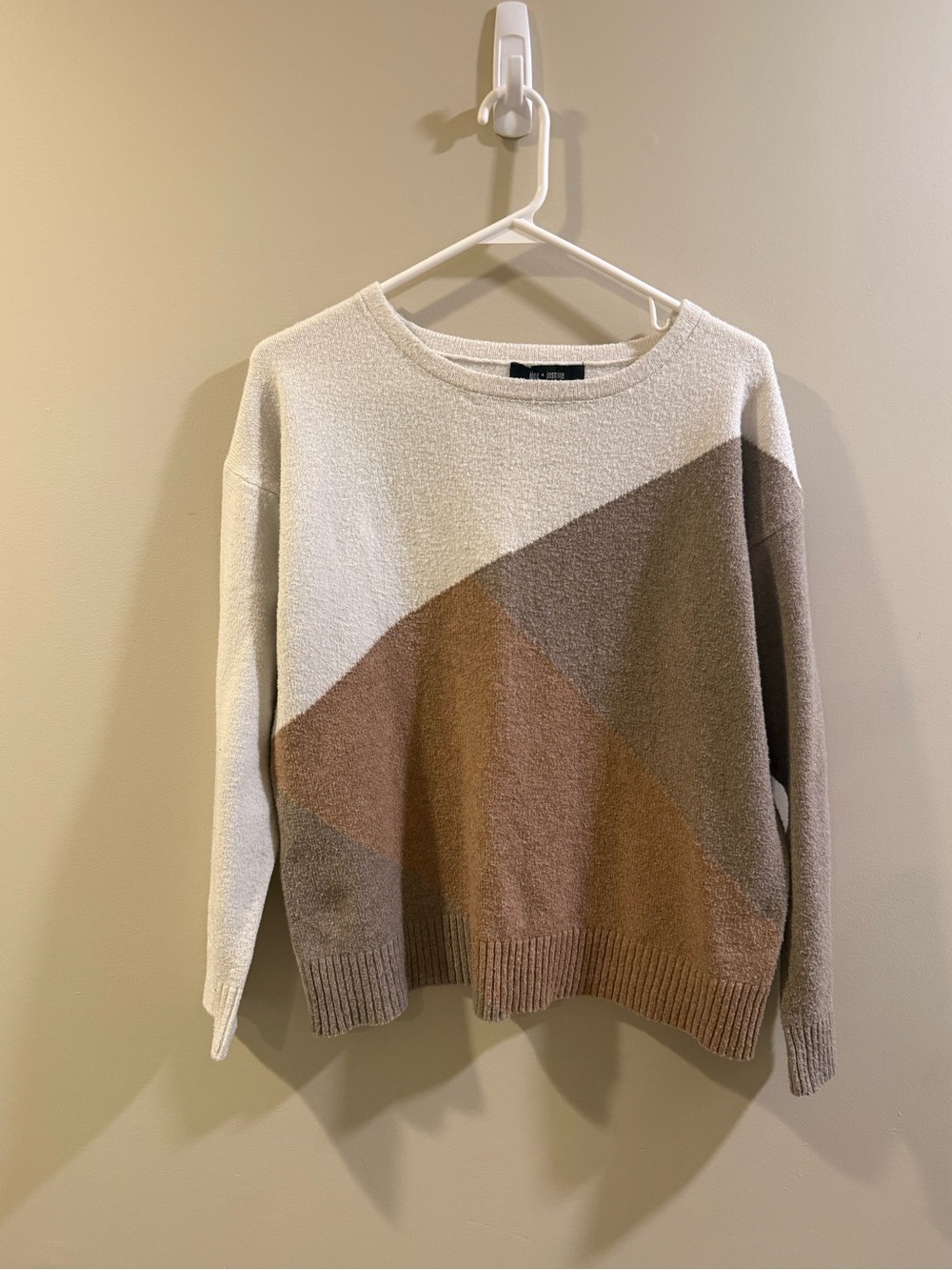 Colorblock Crewneck Sweater in Cream and Brown